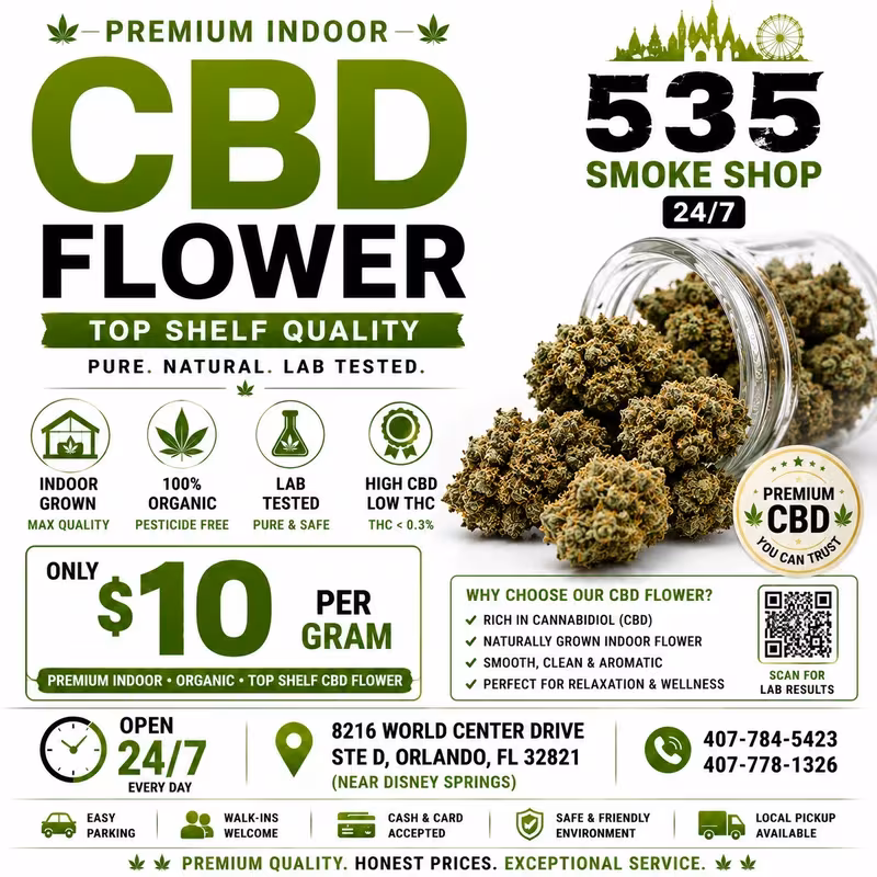 Premium Indoor CBD Flower product photo — 535 Smoke Shop Orlando, 24/7 smoke shop near me with smoke shop delivery