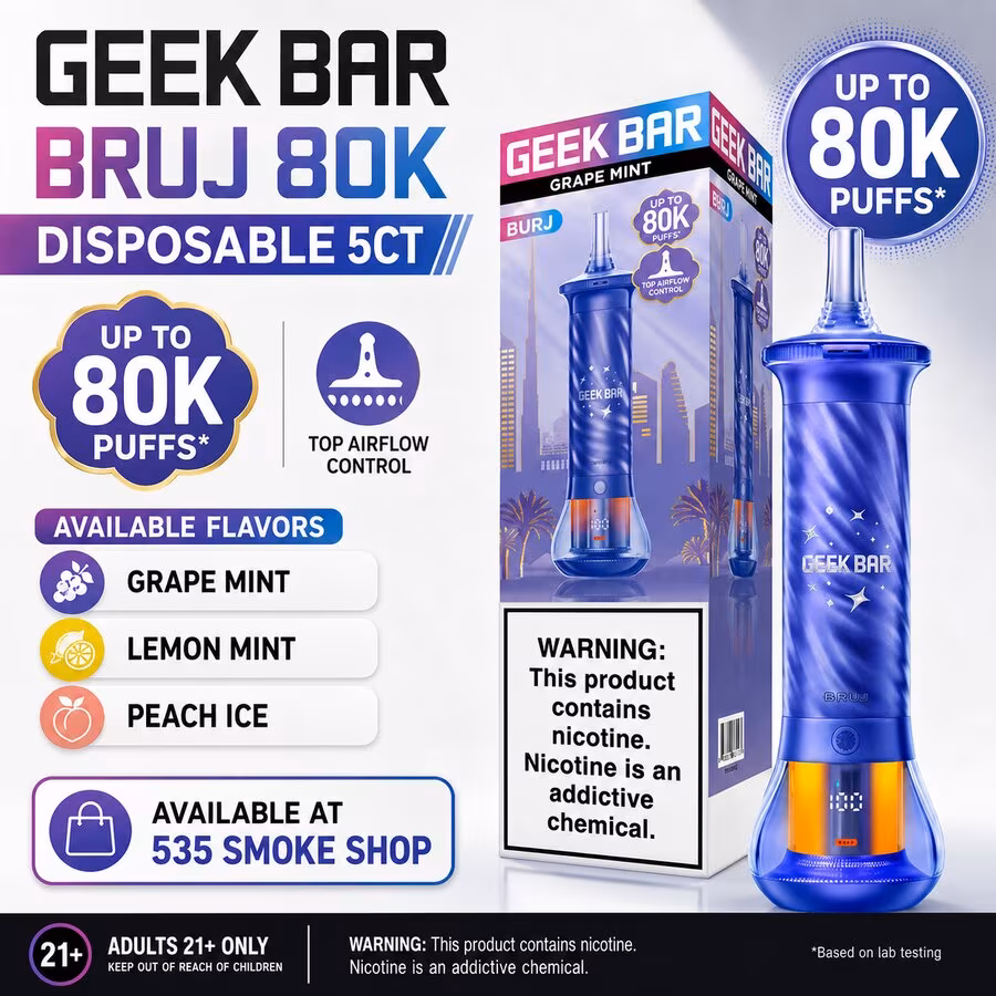 Original Geek Bar BRUJ 80K disposable vapes in 3 flavors — 5-pack deal at 535 Smoke Shop Orlando, online order with next-day pickup