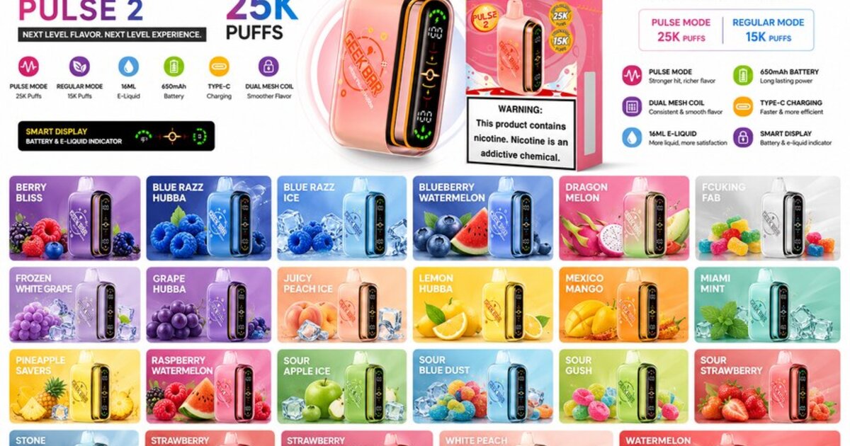 geek bar pulse levels 2 25K — 5 for $65 Best vape Select Flavor ::Mango Blackcurrant closest vape to a