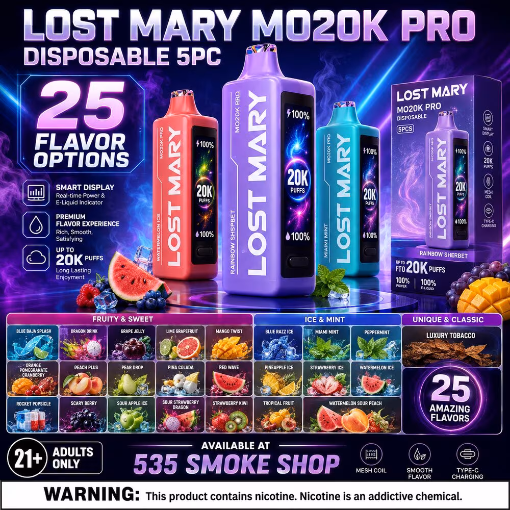 Original Lost Mary MO20K Pro disposable vapes in 25 flavor options — 5-pack deal at 535 Smoke Shop Orlando, online order with next-day pickup