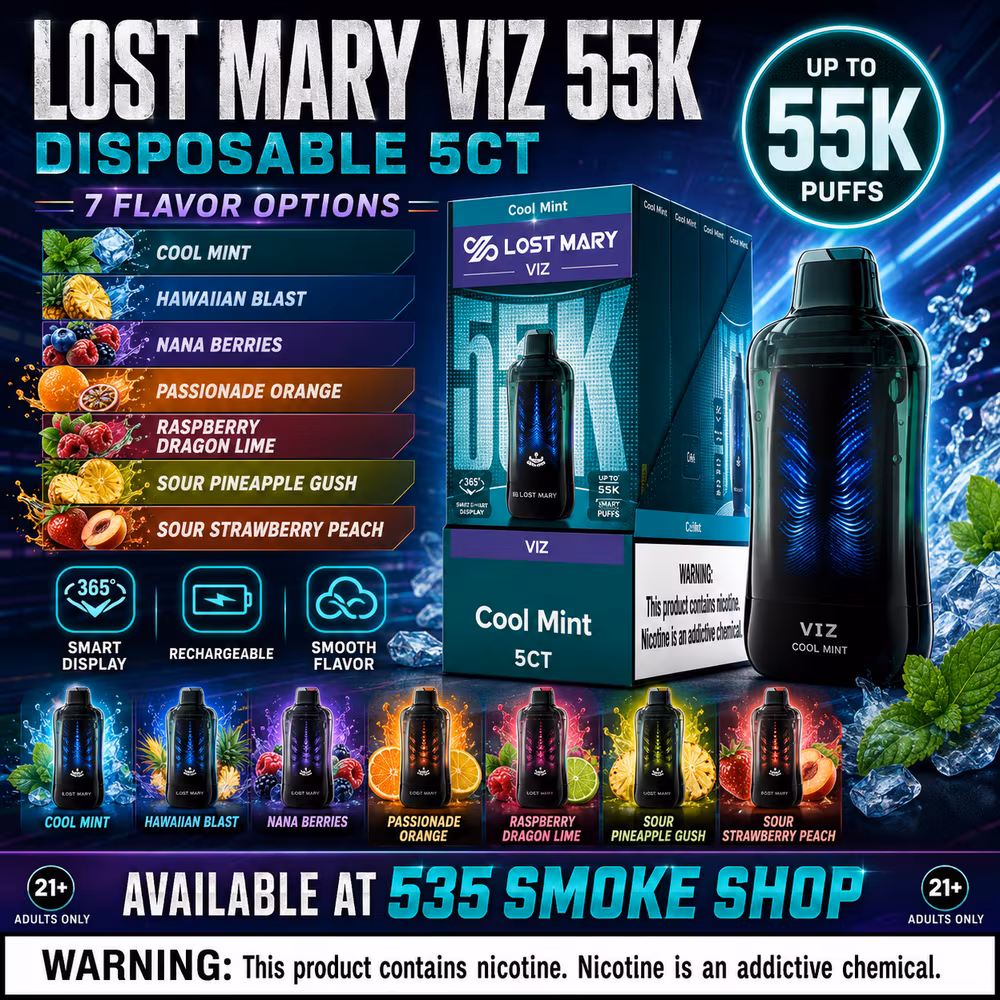 Original Lost Mary VIZ 55K disposable vapes in 7 flavor options — 5-pack deal at 535 Smoke Shop Orlando, online order with next-day pickup