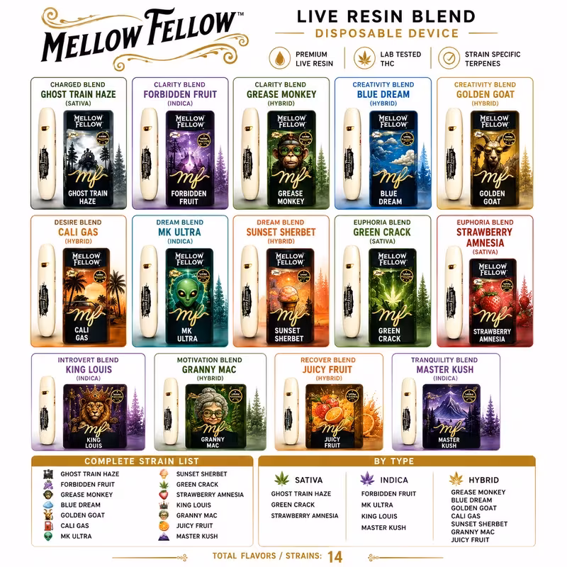 Mellow Fellow Live Resin Blend Disposable Vape at 535 Smoke Shop Orlando — legal THC wellness product, dispensary alternative near me, no medical card needed, 24/7 THCA cannabis delivery