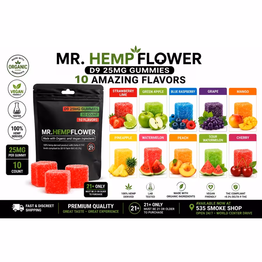 Mr. Hemp Flower Delta-9 Gummies 25mg (10-Count) product photo — 535 Smoke Shop Orlando, 24/7 smoke shop near me with smoke shop delivery