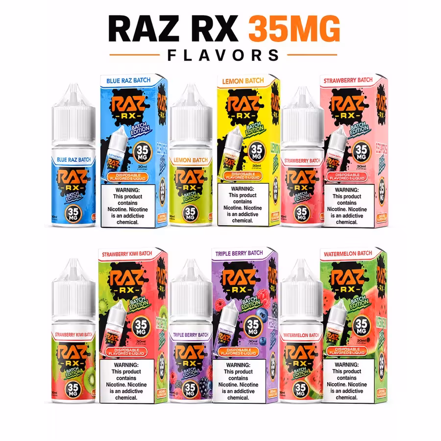 Original RAZ RX Batch & Punch Edition e-liquid bottles — 17 flavor options, 3MG to 55MG — 5 for $55.99 mix-and-mat… — 535 Smoke Shop Orlando, 24/7 smoke shop near me with smoke shop delivery
