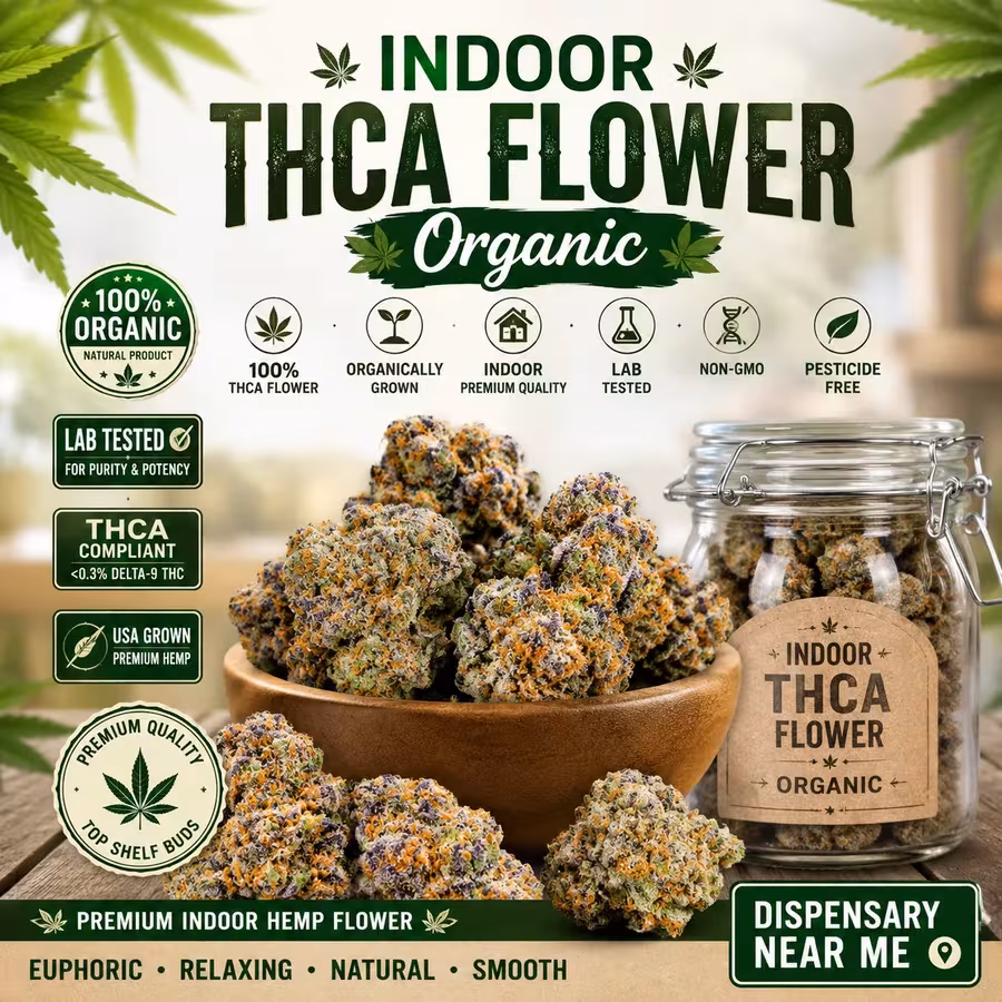 Indoor THCA flower display at 535 Smoke Shop — lab-tested hemp flower with no medical card needed near Disney Spri… — 535 Smoke Shop Orlando, 24/7 smoke shop near me with smoke shop delivery